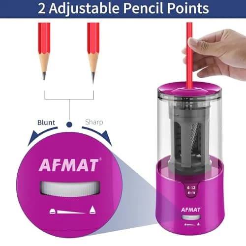 AFMAT Electric Pencil Sharpener for Colored Pencils, Auto Stop, Fast Sharpen in 3s, Large Hole Pencil Sharpener Plug in for 6-12mm No.2/Jumbo Pencils PS91 (Rose Red) thumbnail 2