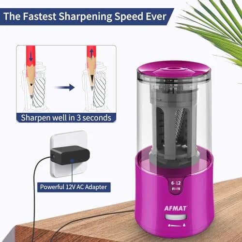 AFMAT Electric Pencil Sharpener for Colored Pencils, Auto Stop, Fast Sharpen in 3s, Large Hole Pencil Sharpener Plug in for 6-12mm No.2/Jumbo Pencils PS91 (Rose Red) thumbnail 3