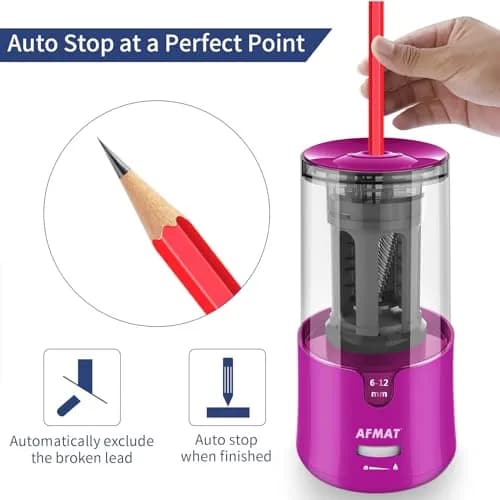 AFMAT Electric Pencil Sharpener for Colored Pencils, Auto Stop, Fast Sharpen in 3s, Large Hole Pencil Sharpener Plug in for 6-12mm No.2/Jumbo Pencils PS91 (Rose Red) thumbnail 4