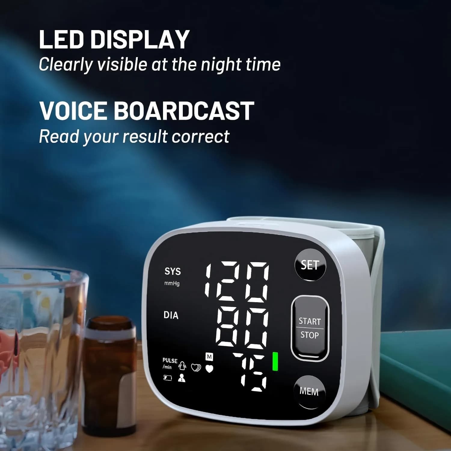 Oklar Rechargeable Wrist BP Monitor with Voice Broadcast & LED Display, 240 Readings for 2 Users | Accurate Home Health Monitoring - view 4