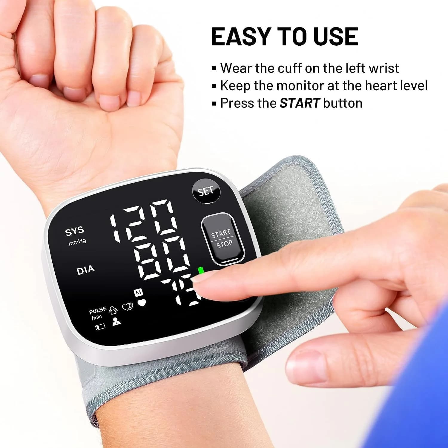 Oklar Rechargeable Wrist BP Monitor with Voice Broadcast & LED Display, 240 Readings for 2 Users | Accurate Home Health Monitoring - view 6