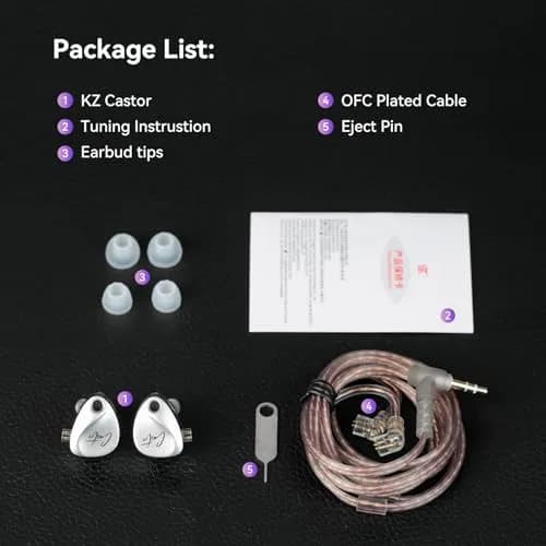 KZ Castor Dual Dynamic Driver Wired In-Ear Monitor Headphones with Mic & Tunable Sound, BassBlack, 2-Pack | HiFi Sound for Musicians thumbnail 6