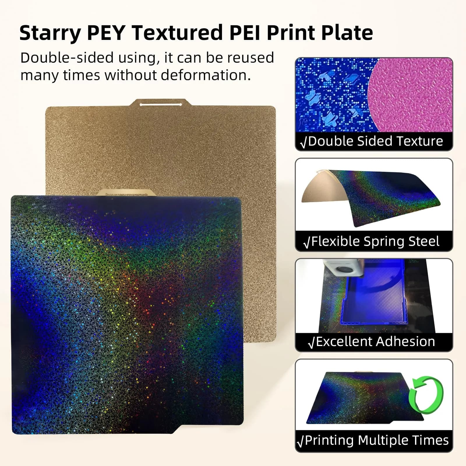 IdeaFormer-3D Rainbow PEY+Textured PEI Build Plate 257x257mm | Starry PEY & Frosted PEI for Bambu Lab Printers - view 4