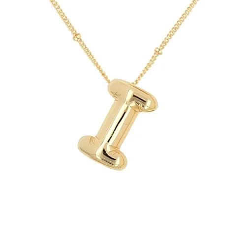 DIOWUS Bubble Letter Necklace for Women, 18k Gold Plated, Alphabet Pendant, 40.6-81.3cm | Stylish Gift thumbnail 1