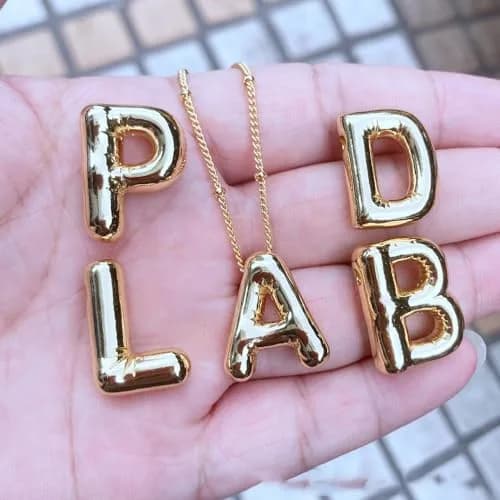DIOWUS Bubble Letter Necklace for Women, 18k Gold Plated, Alphabet Pendant, 40.6-81.3cm | Stylish Gift thumbnail 2
