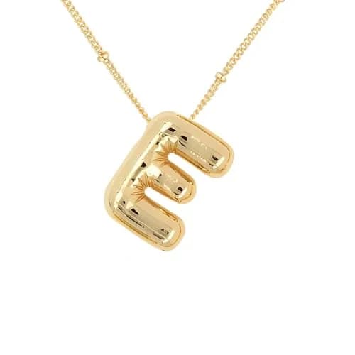 DIOWUS Bubble Letter Necklace For Women, 18k Gold Plated, Alphabet Pendant, 18-inch Chain, Gift for Girlfriend (E) thumbnail 1