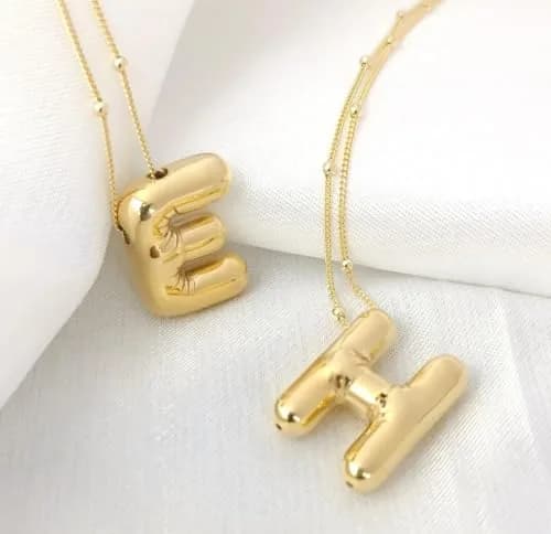 DIOWUS Bubble Letter Necklace For Women, 18k Gold Plated, Alphabet Pendant, 18-inch Chain, Gift for Girlfriend (E) thumbnail 5