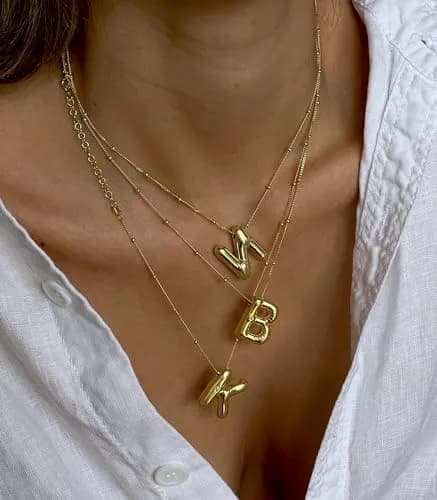 DIOWUS Bubble Letter Necklace For Women, 18k Gold Plated, Alphabet Pendant, 18-inch Chain, Gift for Girlfriend (E) thumbnail 6