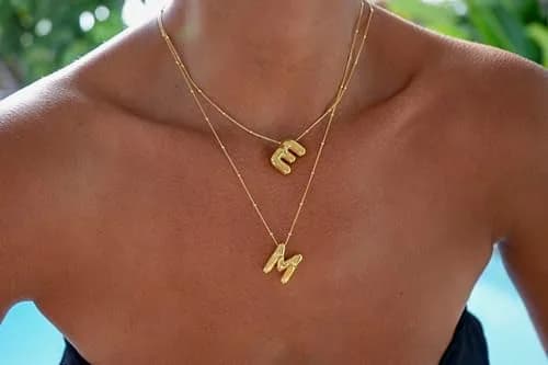 DIOWUS Bubble Letter Necklace For Women, 18k Gold Plated, Alphabet Pendant, 18-inch Chain, Gift for Girlfriend (E) thumbnail 7
