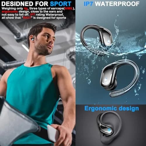 Ltinist Wireless Earbuds with Earhooks, 75Hrs Playtime, IP7 Waterproof, ENC Noise Cancelling, Bluetooth 5.4, Deep Bass (Black) thumbnail 4