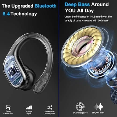Ltinist Wireless Earbuds with Earhooks, 75Hrs Playtime, IP7 Waterproof, ENC Noise Cancelling, Bluetooth 5.4, Deep Bass (Black) thumbnail 3
