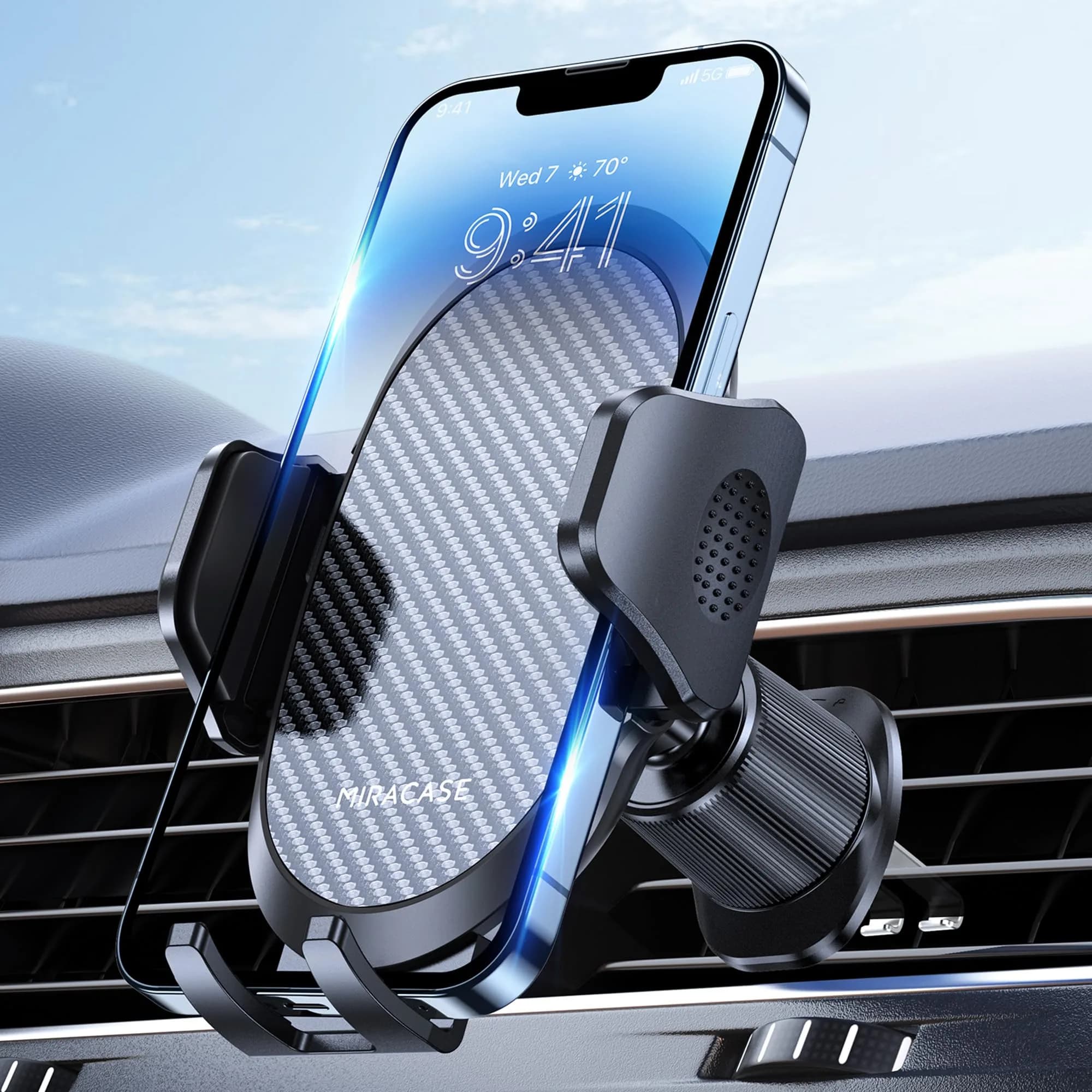 Miracase Car Phone Holder with Metal Hook Clip | Universal Air Vent Mount for Smartphones, Garmin GPS, iPhone & Android, Dark Black