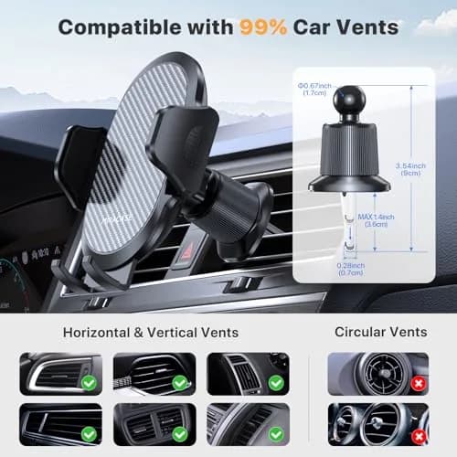 Miracase Car Phone Holder with Metal Hook Clip | Universal Air Vent Mount for Smartphones, Garmin GPS, iPhone & Android, Dark Black thumbnail 2