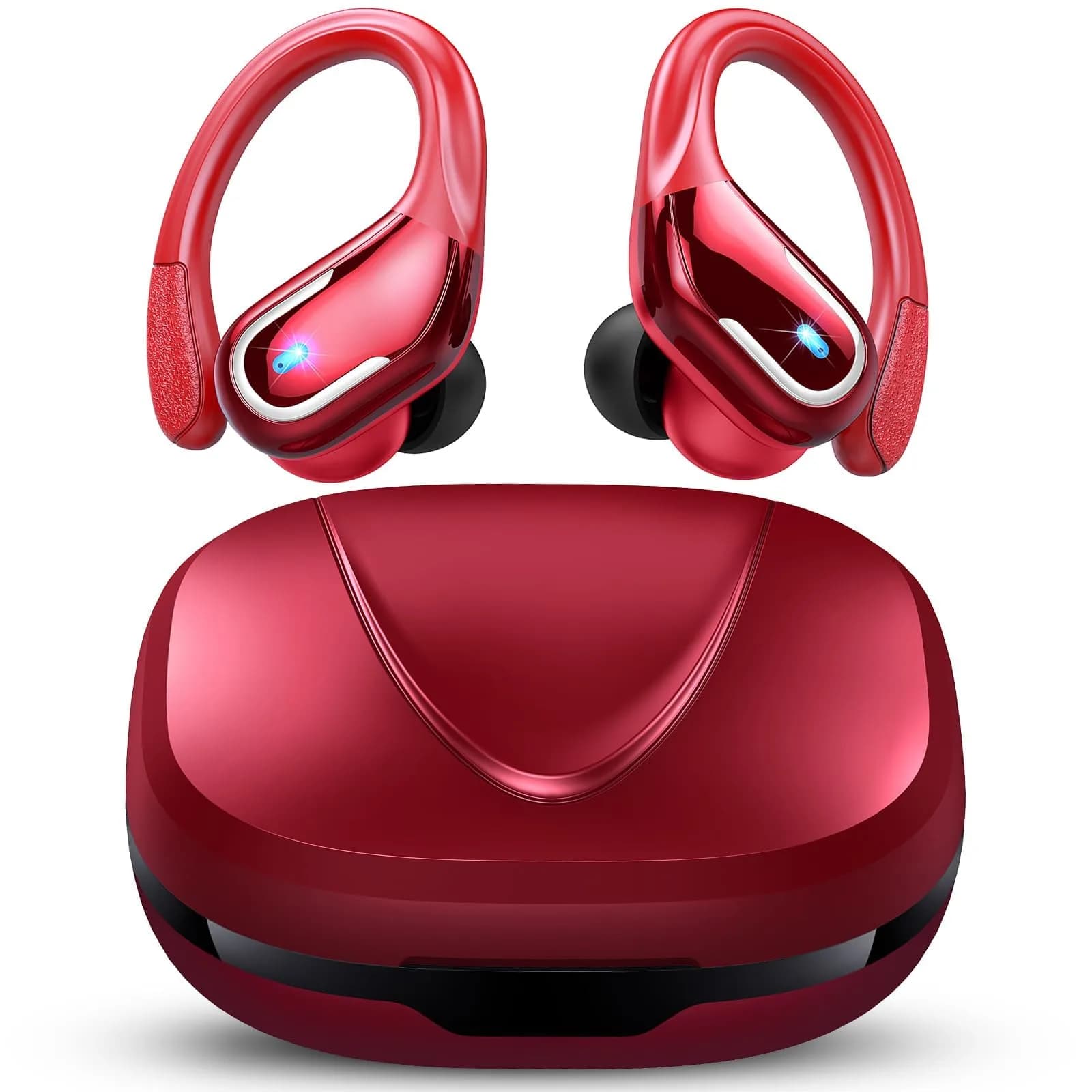 Ltinist Wireless Earbud, Bluetooth 5.3 Headphones with Earhooks, 75H Battery, IP7 Waterproof, Built-in Microphone for Running Sports — Dark red