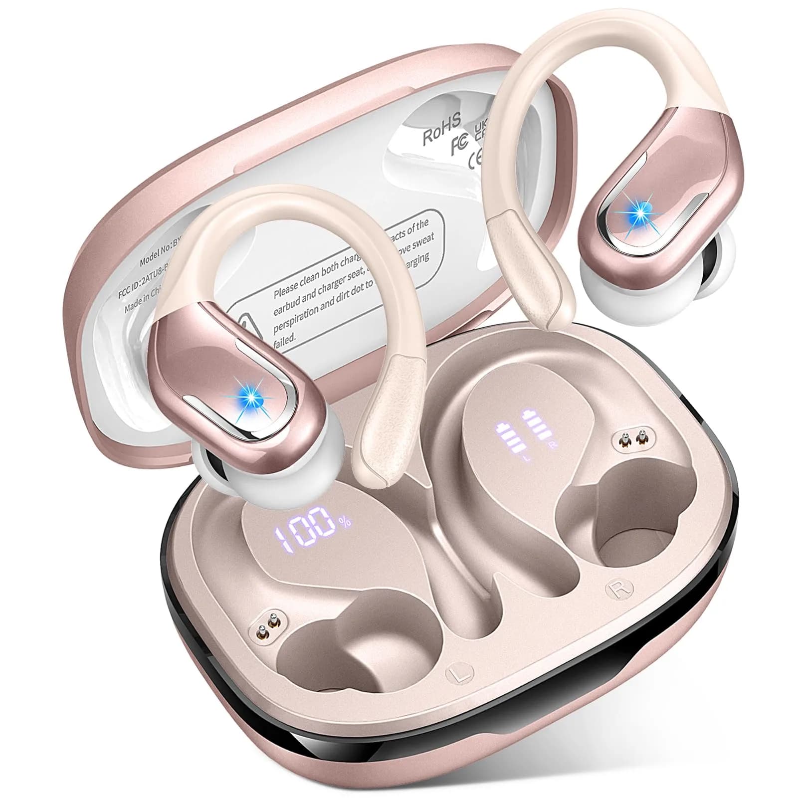 Ltinist Wireless Earbud with Bluetooth 5.4, 75H Playtime, Waterproof IP7, ENC Noise Canceling Mic, Rosegold — Rose Gold