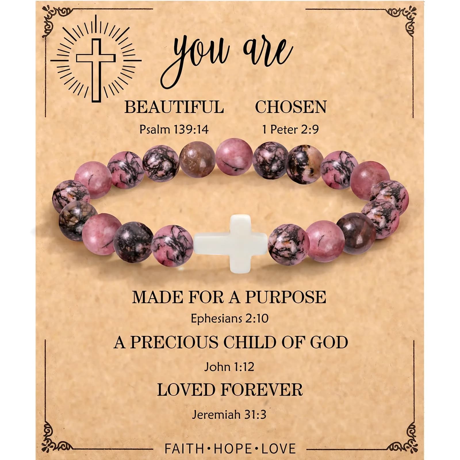 Paderast Red Natural Stone Cross Bracelet 17.8 cm (7") | Inspirational Faith Jewelry for Women — Yare Chosen -Red