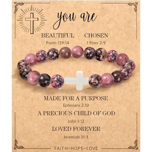 Paderast Red Natural Stone Cross Bracelet 17.8 cm (7") | Inspirational Faith Jewelry for Women thumbnail 1