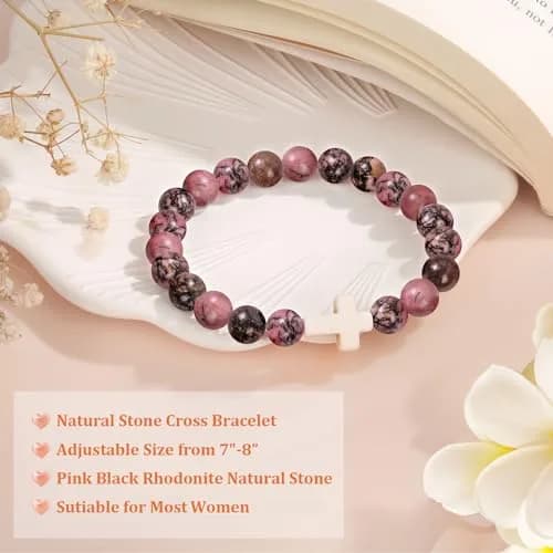 Paderast Red Natural Stone Cross Bracelet 17.8 cm (7") | Inspirational Faith Jewelry for Women thumbnail 4