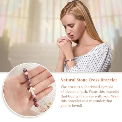 Paderast Red Natural Stone Cross Bracelet 17.8 cm (7") | Inspirational Faith Jewelry for Women thumbnail 3