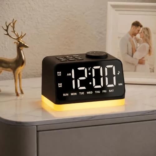 JALL Digital Alarm Clock with FM Radio, 8 Colors Night Light, Dual Alarm, Loud Alarm, Seniors Gift | Easy to Use, Compact thumbnail 1