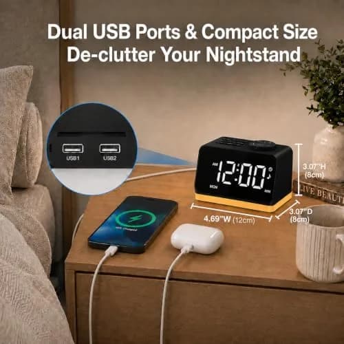 JALL Digital Alarm Clock with FM Radio, 8 Colors Night Light, Dual Alarm, Loud Alarm, Seniors Gift | Easy to Use, Compact thumbnail 5