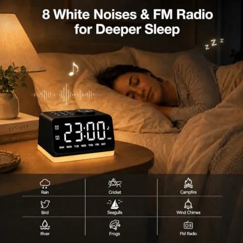 JALL Digital Alarm Clock with FM Radio, 8 Colors Night Light, Dual Alarm, Loud Alarm, Seniors Gift | Easy to Use, Compact thumbnail 6