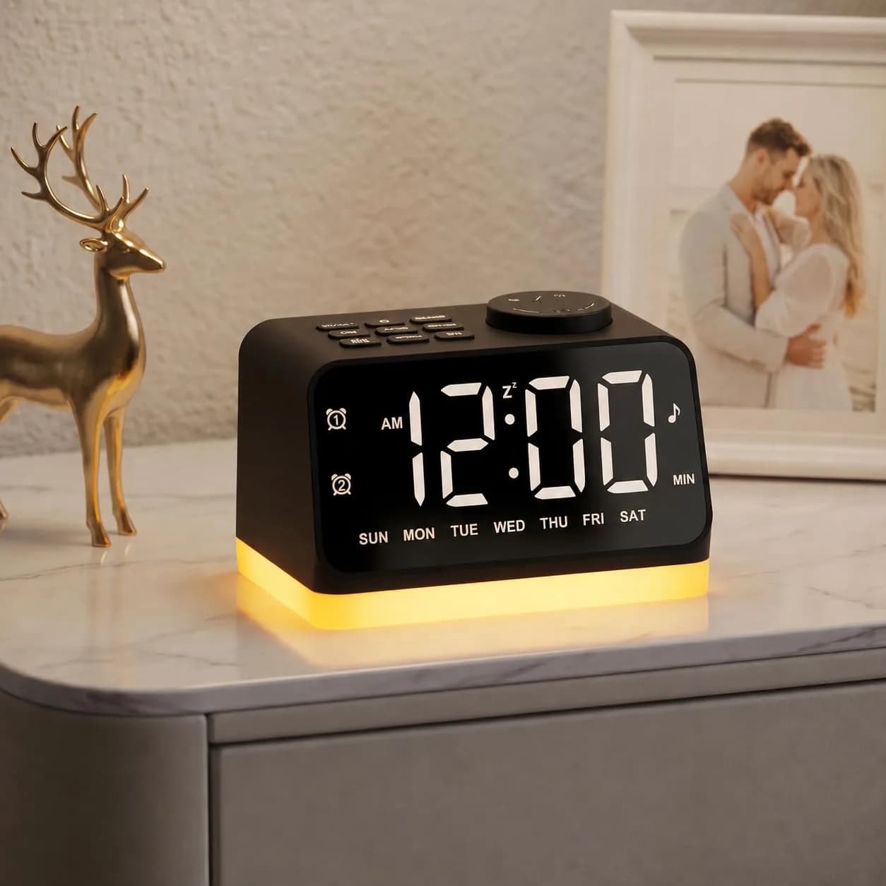 JALL Digital Alarm Clock with FM Radio, 8 Colors Night Light, Dual Alarm, Loud Alarm, Seniors Gift | Easy to Use, Compact - main product image