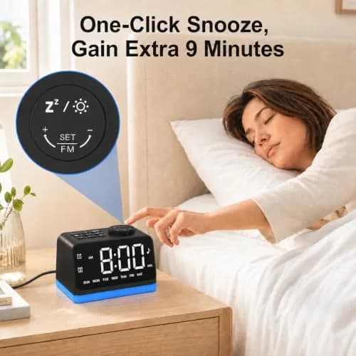 JALL Digital Alarm Clock with FM Radio, 8 Colors Night Light, Dual Alarm, Loud Alarm, Seniors Gift | Easy to Use, Compact thumbnail 9