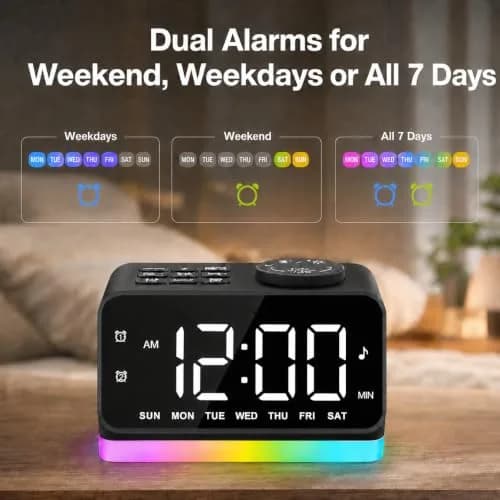 JALL Digital Alarm Clock with FM Radio, 8 Colors Night Light, Dual Alarm, Loud Alarm, Seniors Gift | Easy to Use, Compact thumbnail 3