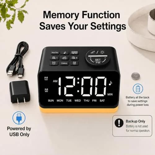 JALL Digital Alarm Clock with FM Radio, 8 Colors Night Light, Dual Alarm, Loud Alarm, Seniors Gift | Easy to Use, Compact thumbnail 4