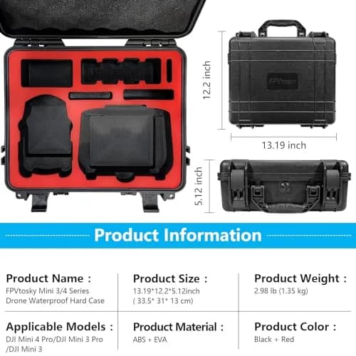 FPVtosky Hard Case for DJI Mini 4 Pro/Mini 3 Pro & RC 2 Controller, Waterproof Travel Case 34cm (13.19in) | Protects Drone & Accessories thumbnail 3