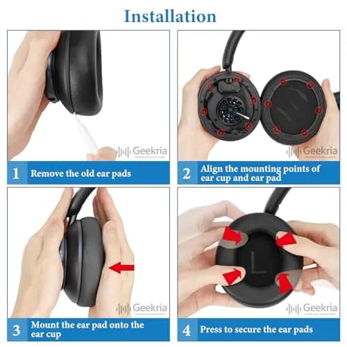 GEEKRIA Black Replacement Ear Pads for Anker Soundcore Space Q45 Life Q45 A3040 | 10.5 x 9.4 cm (4.1 x 3.7 in) thumbnail 5