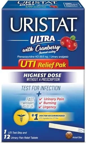 URISTAT Ultra UTI Relief Pack | Test Strip & 12 Tablets | Cranberry Flavor (Pack of 3) thumbnail 1