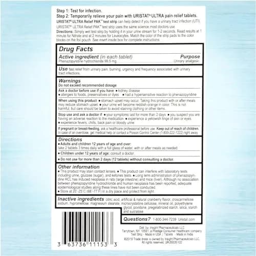 URISTAT Ultra UTI Relief Pack | Test Strip & 12 Tablets | Cranberry Flavor (Pack of 3) thumbnail 7