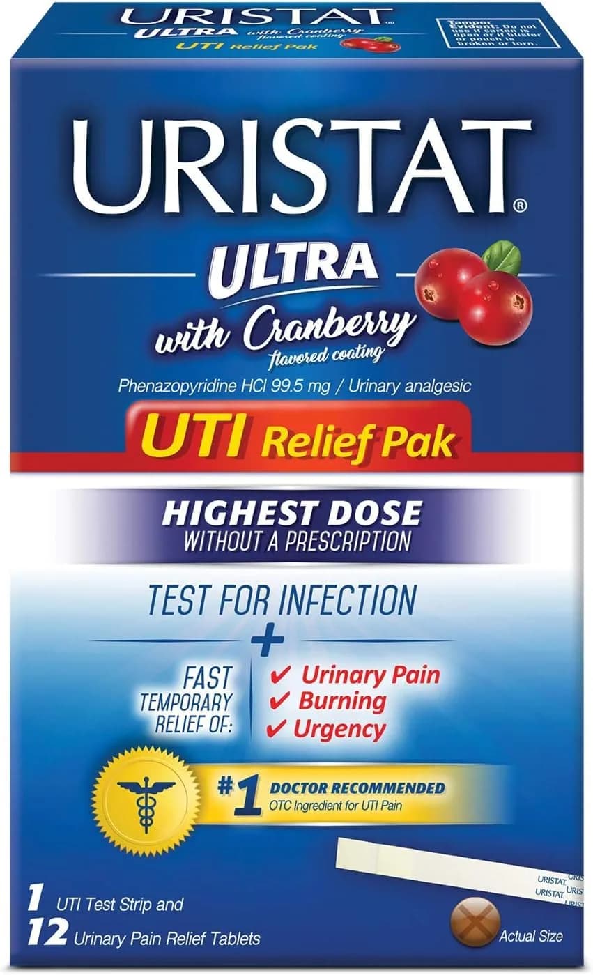 URISTAT Ultra UTI Relief Pack | 1 UTI Test Strip & 12 Tablets | Cranberry Flavor | Pack of 2