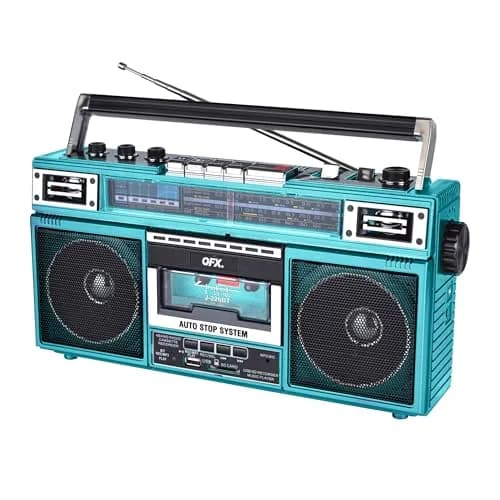 QFX Retro Bluetooth Boombox Cassette Tape Player Recorder J-220BT Aqua | Portable AM/FM/SW Radio & USB MP3 Player thumbnail 2