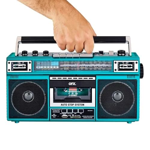 QFX Retro Bluetooth Boombox Cassette Tape Player Recorder J-220BT Aqua | Portable AM/FM/SW Radio & USB MP3 Player thumbnail 3