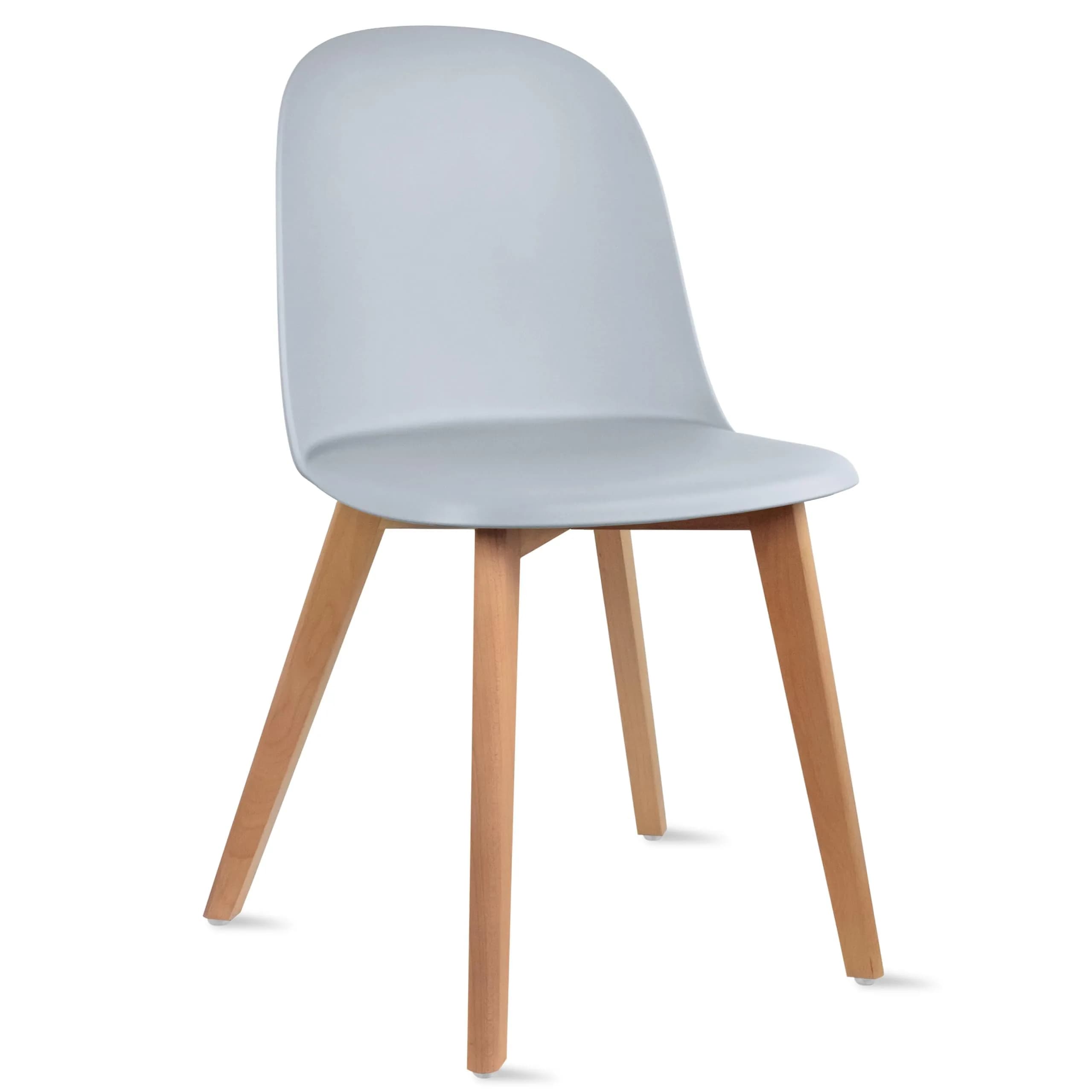 2xhome Modern Armless Dining Chair Plastic Shell Seat with Wooden Legs | Indoor or Outdoor Use | Home Kitchen Patio, Gray, Single