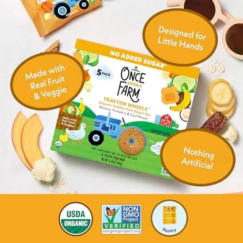 Once Upon a Farm Tractor Wheel Bar, Banana, Pumpkin & Cauliflower | Organic Baby Snack 3.35 OZ thumbnail 4