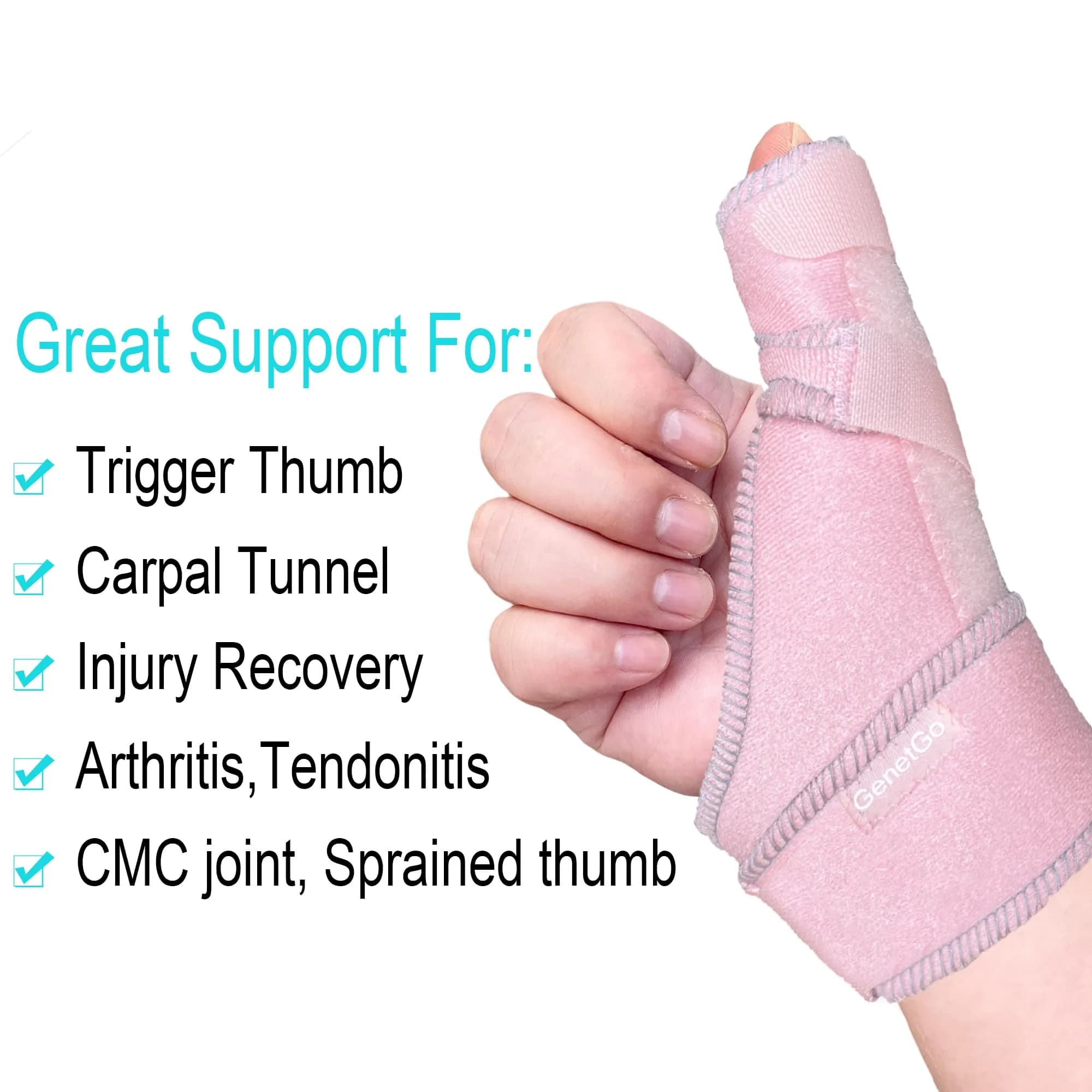 GenetGo Pink Trigger Thumb Splint Brace | One Size | For Pain, Sprains, Arthritis, Tendonitis - view 2