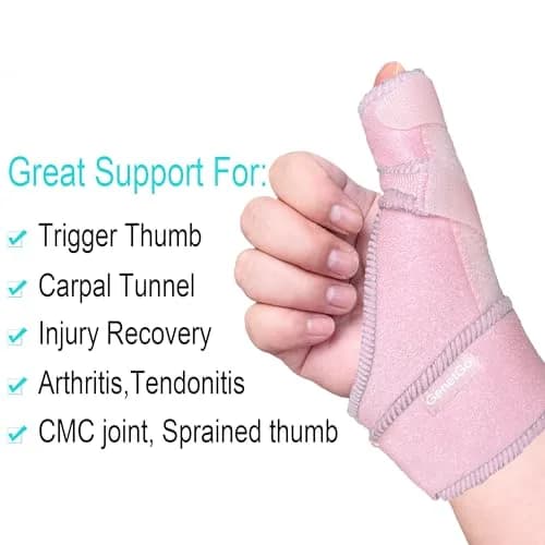 GenetGo Pink Trigger Thumb Splint Brace Stabilizer for Arthritis, Tendonitis, Sprains - Universal Fit (Right/Left Hand) thumbnail 2