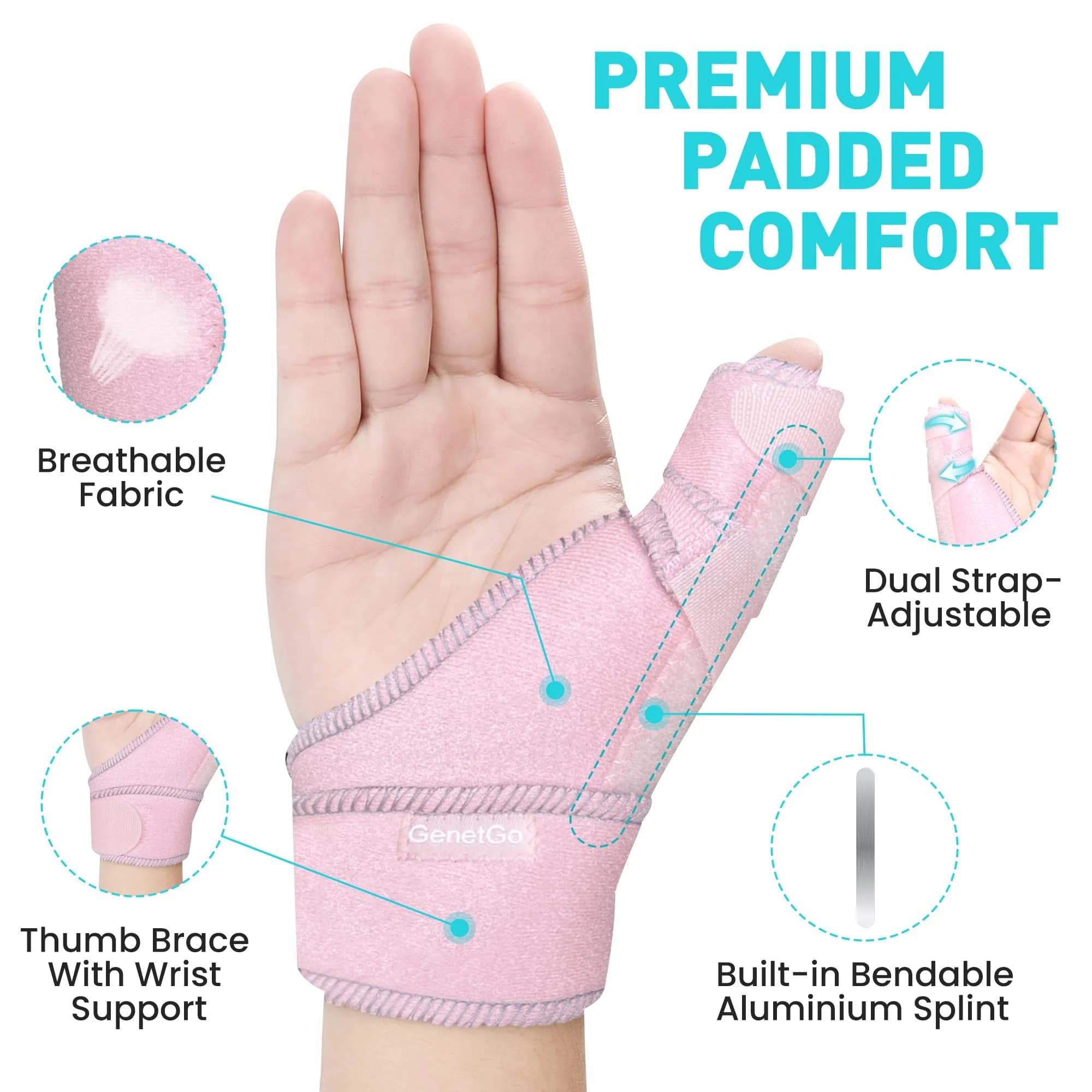 GenetGo Pink Trigger Thumb Splint Brace | One Size | For Pain, Sprains, Arthritis, Tendonitis - view 3