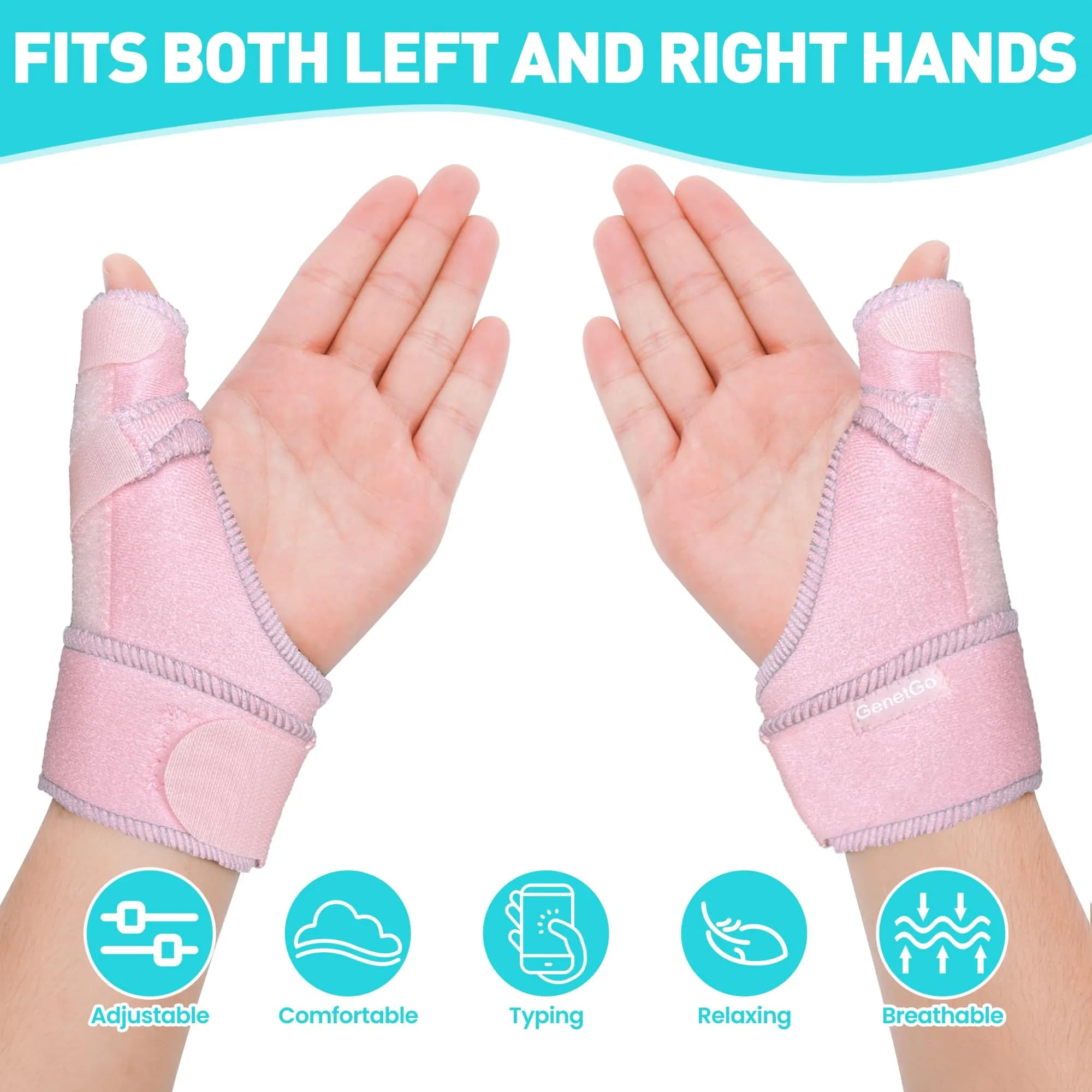 GenetGo Pink Trigger Thumb Splint Brace | One Size | For Pain, Sprains, Arthritis, Tendonitis - view 4