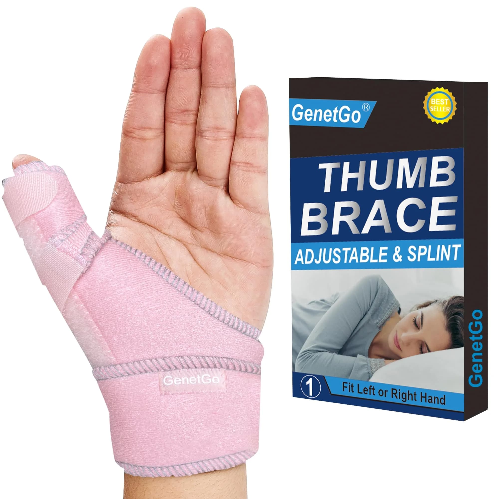 GenetGo Trigger Thumb Splint Brace Grey One Size | Supports Pain, Sprains, Arthritis, Tendonitis — Pink