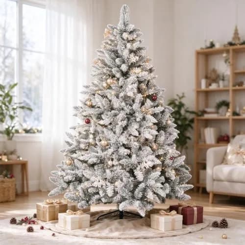 SUNCROWN 6ft Artificial Flocked Christmas Tree | Premium Frosted Snow, Indoor/Outdoor, Foldable Metal Stand, 1000 Tips thumbnail 1