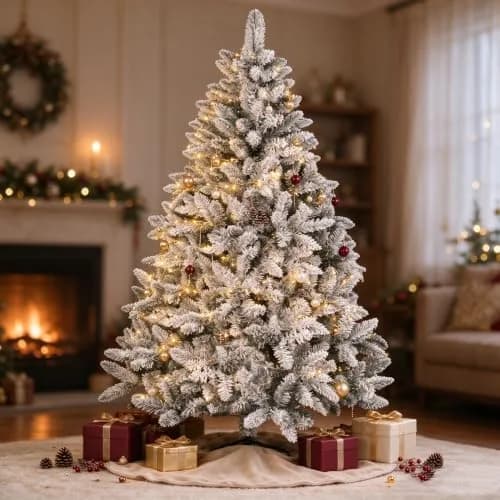 SUNCROWN 6ft Artificial Flocked Christmas Tree | Premium Frosted Snow, Indoor/Outdoor, Foldable Metal Stand, 1000 Tips thumbnail 4