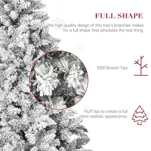 SUNCROWN 6ft Artificial Flocked Christmas Tree | Premium Frosted Snow, Indoor/Outdoor, Foldable Metal Stand, 1000 Tips thumbnail 5