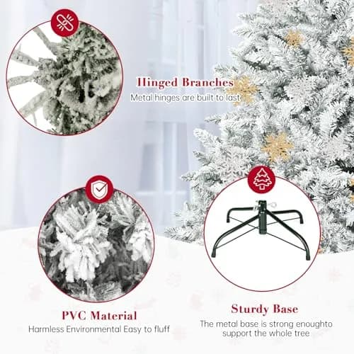 SUNCROWN 6ft Artificial Flocked Christmas Tree | Premium Frosted Snow, Indoor/Outdoor, Foldable Metal Stand, 1000 Tips thumbnail 6