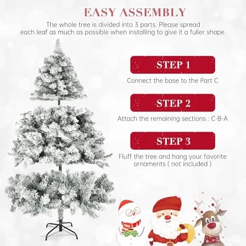SUNCROWN 6ft Artificial Flocked Christmas Tree | Premium Frosted Snow, Indoor/Outdoor, Foldable Metal Stand, 1000 Tips thumbnail 7