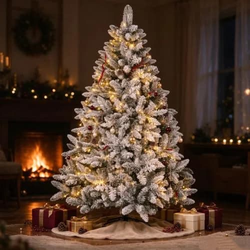 SUNCROWN 6ft Artificial Flocked Christmas Tree | Premium Frosted Snow, Indoor/Outdoor, Foldable Metal Stand, 1000 Tips thumbnail 2